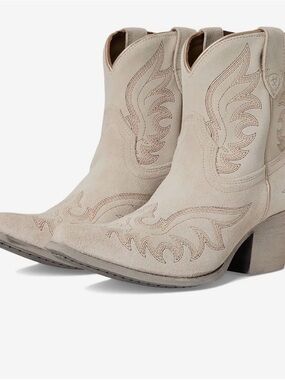 Ariat Beige Suede Western Ankle Boots